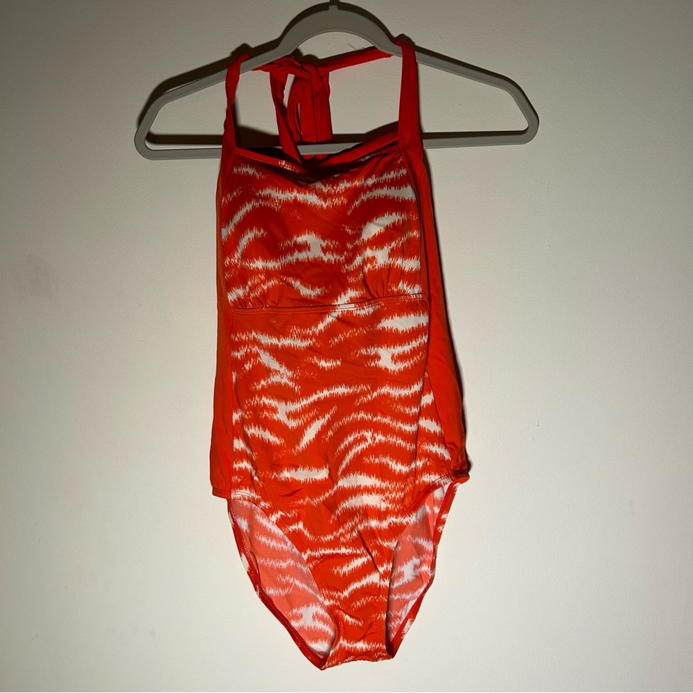Women’s halter top swimsuit, size 10, one piece, orange, Ambernoon brand